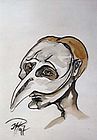 Clown mit Maske - 40x80 - Kaffquarell